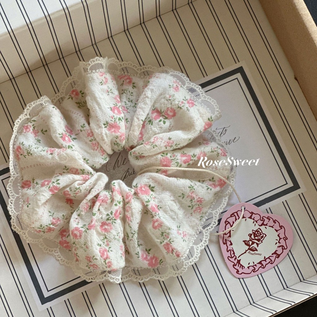 2024 Tie Head สไตล ์ เกาหลี ins High-End ดอกไม ้ Scrunchy แหวนลูกไม ้ ผมแหวนเครื ่ องประดับผม - รูปที่ 4