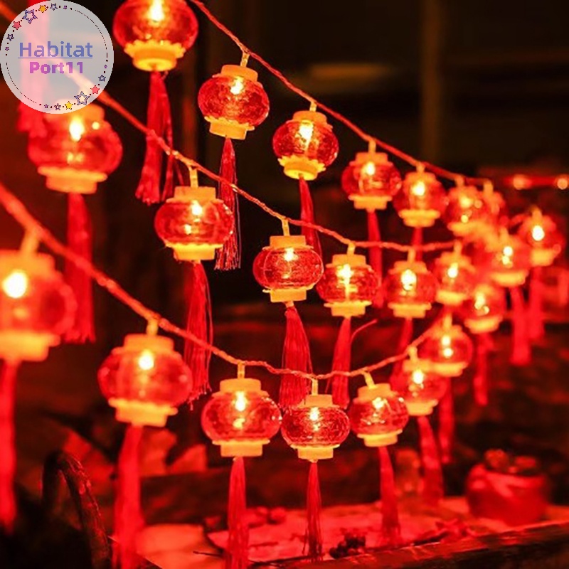 Habitatport 1.5M 10Light ปีใหม่โคมไฟจีนสีแดงพร้อมไฟ LED โชคดีโคมไฟมินิตกแต่งแขวนตกแต่งตรุษจีน th