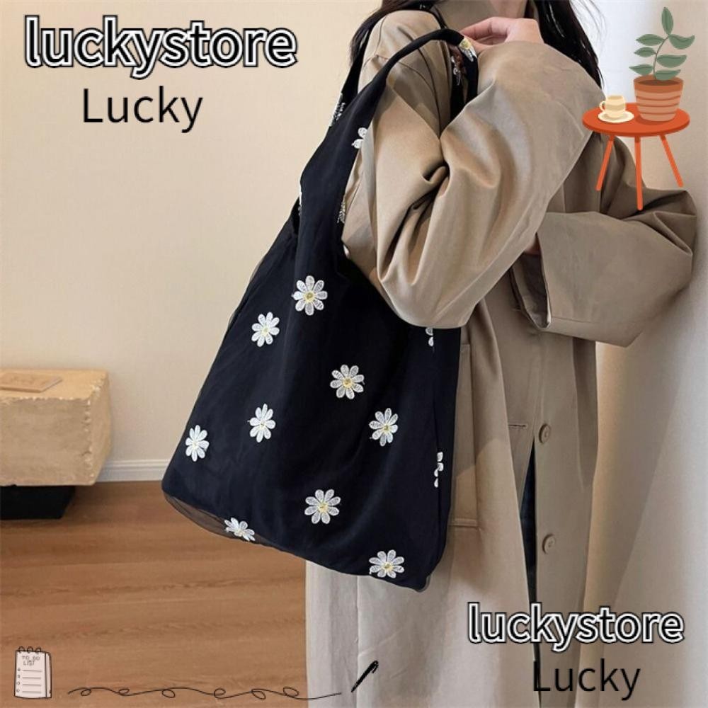 Lucky Fairy Bag, ความจุขนาดใหญ ่ Leaf Embroider Daisy Leisure Bag, กระเป ๋ าถือลูกไม ้ ผีเสื ้ อปัก