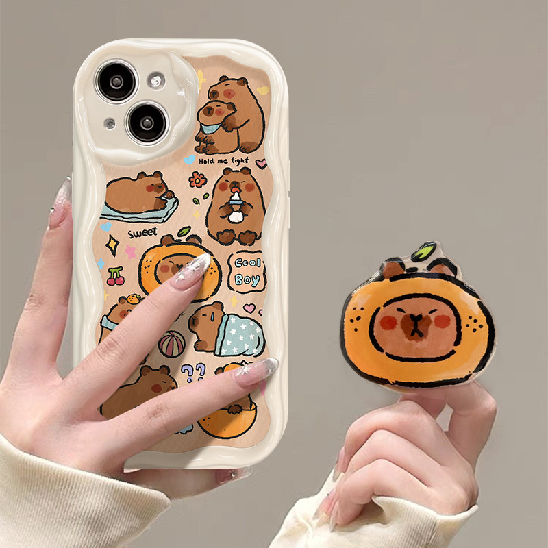 [การจัดส่งในพื้นที่] Capibaraครีมเคสโทรศัพท์เข้ากันได้กับiPhone X XR XS 11 13 14 15 12 Pro Max 7 8 14 15 Plus 12 13 Mini