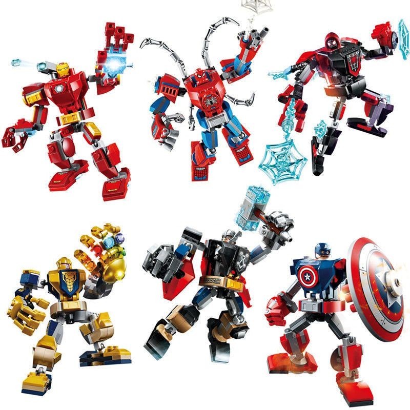ใช ้ งานร ่ วมกับ Lego Building Blocks Avengers Iron Man Thanos Thor Spiderman เครื ่ องประกอบอาคารบล ็ อกของเล ่ น
