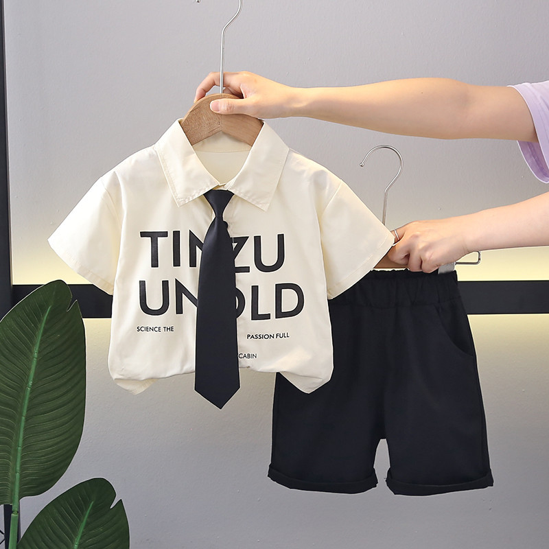 เด็กใหม่ชายหญิงเสื้อผ้าฤดูร้อนผ้าฝ้ายโรงเรียนผ้าทารกเสื้อกางเกงขาสั้นกับผูกเด็กเสื้อผ้าวอร์มชุด0-5ปี