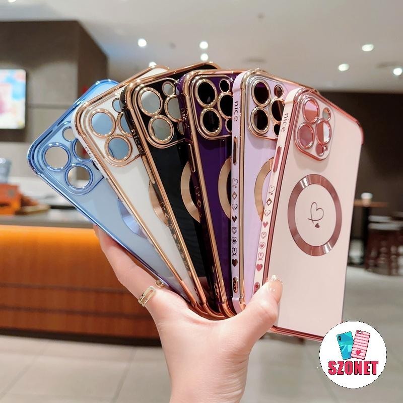 ชุบแม่เหล็กไร้สายชาร์จนุ่มกันกระแทกเคสโทรศัพท์สําหรับiphone 15 14 13 12 11 Pro Max 15 Plus XS XR X 8 7 6 6S Plus + SE 2020 Anti-fall Loveเคสโทรศัพท์ฝาครอบ