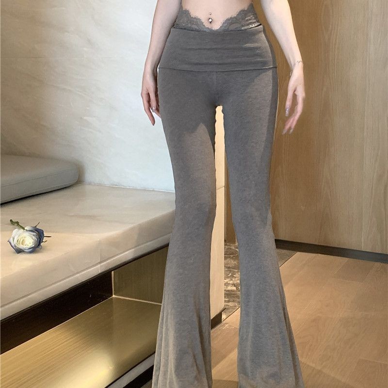 ฤดูร ้ อนใหม ่ บัลเล ่ ต ์ ลูกไม ้ Splicing เอวสูง Slim Fit Flare กางเกง Slim Drop และ Slim Flare Leisure กางเกงผู ้ หญิง