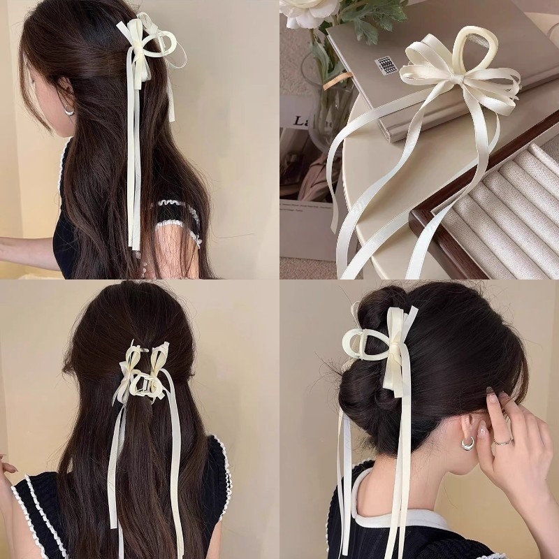 คลิปผมสไตล์บัลเล่ต์ฝรั่งเศส ตกแต่งโบว์ประกาย สำหรับผมยาวหรือนุ่ม