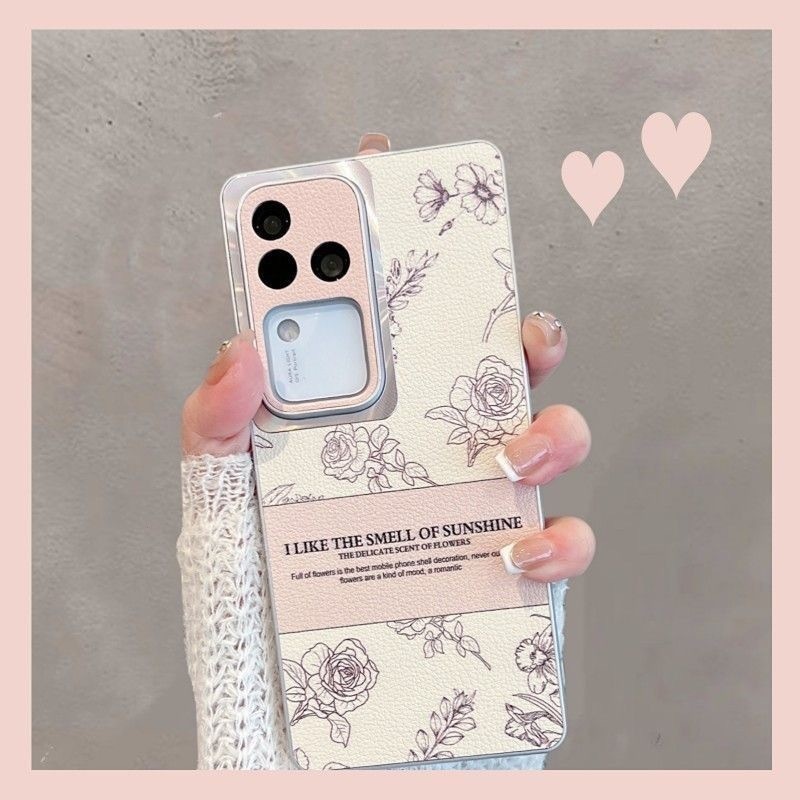 เคส Vivo V30 V29 V27 Pro Rose Flower Protecte Camera เคสโทรศัพท ์ แบบแข ็ งหนังหรูหรา