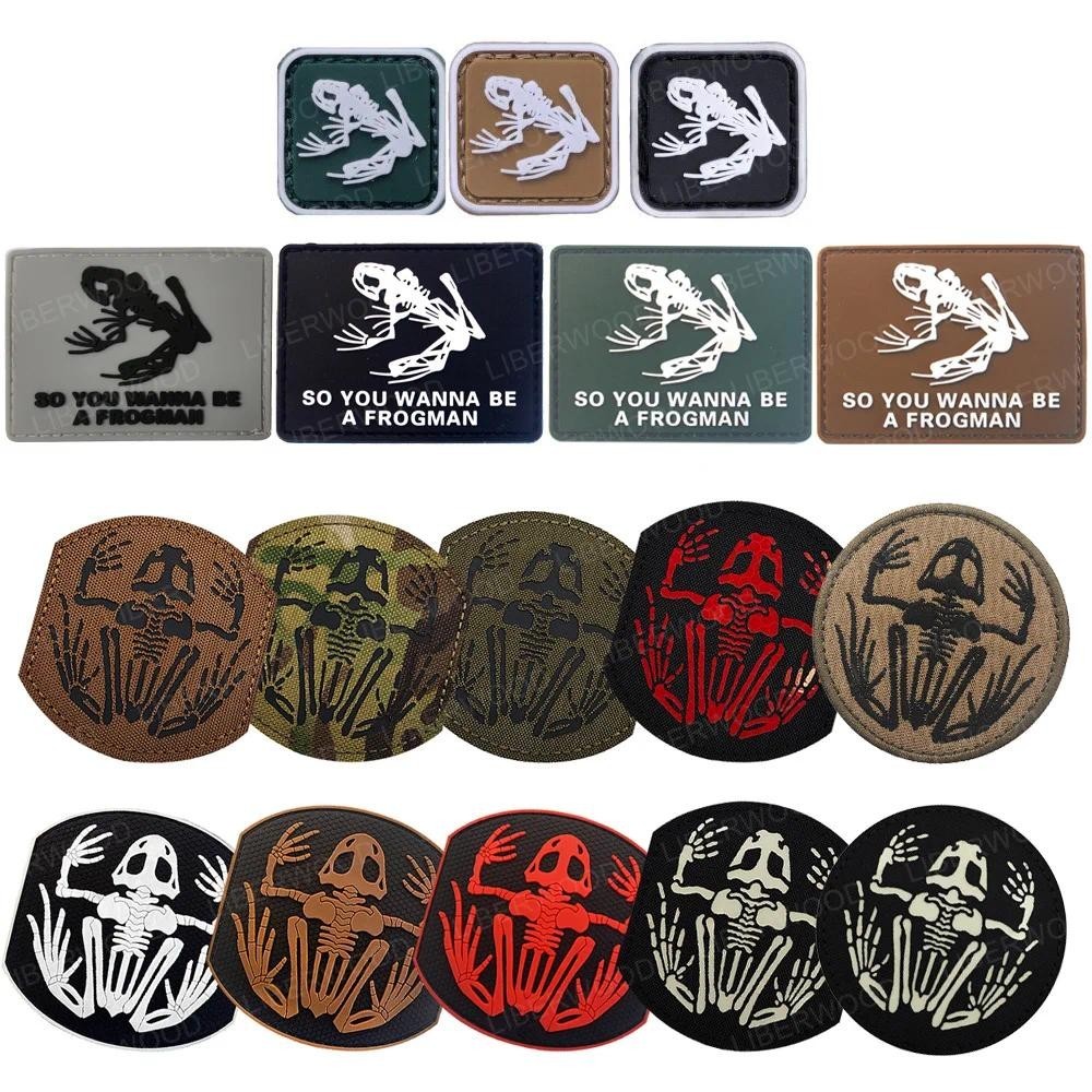 Navy Seal So You Wanna Be A Frogman Skull Bone Skeleton Frog Patch สะท้อนแสงเรืองแสง PVC ป้ายยาง Tactic ไหล่ Armband