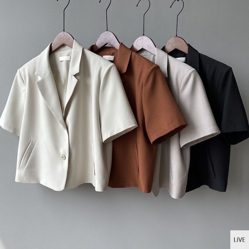 พร้อมส่ง เสื้อเชื้ตสีพื้น เสื้อสูทแขนสั้น เสื้อเบลาซ์ผ้าซีฟอง LIVE