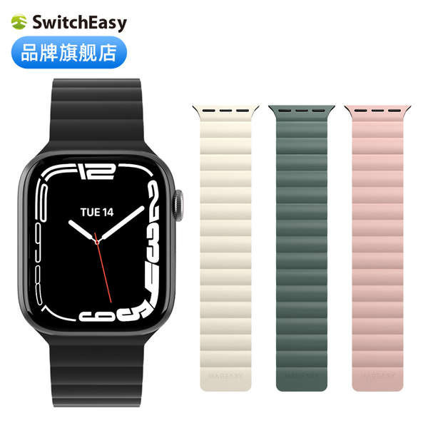 สาย applewatch series 9 สาย applewatch SwitchEasy พร้อมใช้งานสําหรับ Apple รุ่นปี 2023 นาฬิกา WATCH9 ULTRA2 พร้อมสายรัดข้อมือ iWATCH8 Magnetic S7, สายโซ่ซิลิโคน 40/41/42/44/45/49 มม. อินเทอร์เน็ตสีแดง