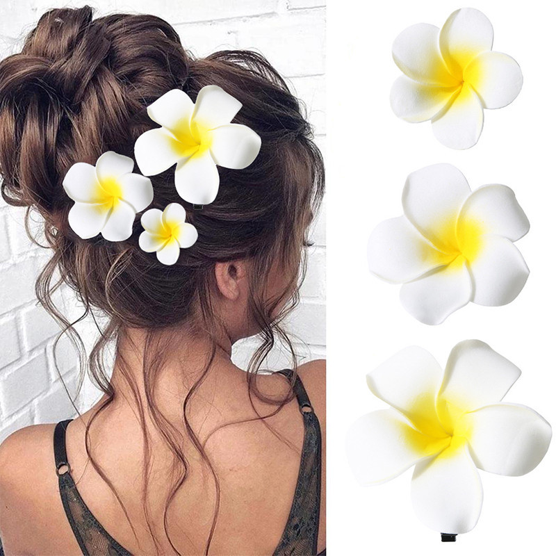 Plumeria กิ๊บติดผมดอกไม้สําหรับผู้หญิงสาว Hairpins ไข่ดอกไม้หวานด้านข้างคลิปผม Barrettes Hawaiian Party เครื่องประดับผม