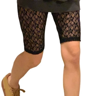 Vonne ผู ้ หญิงออกกําลังกายยิมตาข ่ าย Biker กางเกงขาสั ้ นดอกไม ้ ลูกไม ้ Bodycon สั ้ นกางเกงขายาว Tights