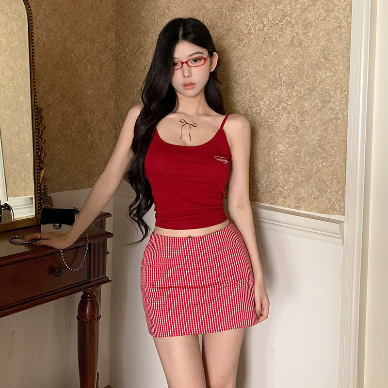 Siner-เสื้อครอปผู้หญิงslim Heart Rhinestone UคอBacklessสปาเก็ตตี้เสื้อสําหรับฤดูร้อน