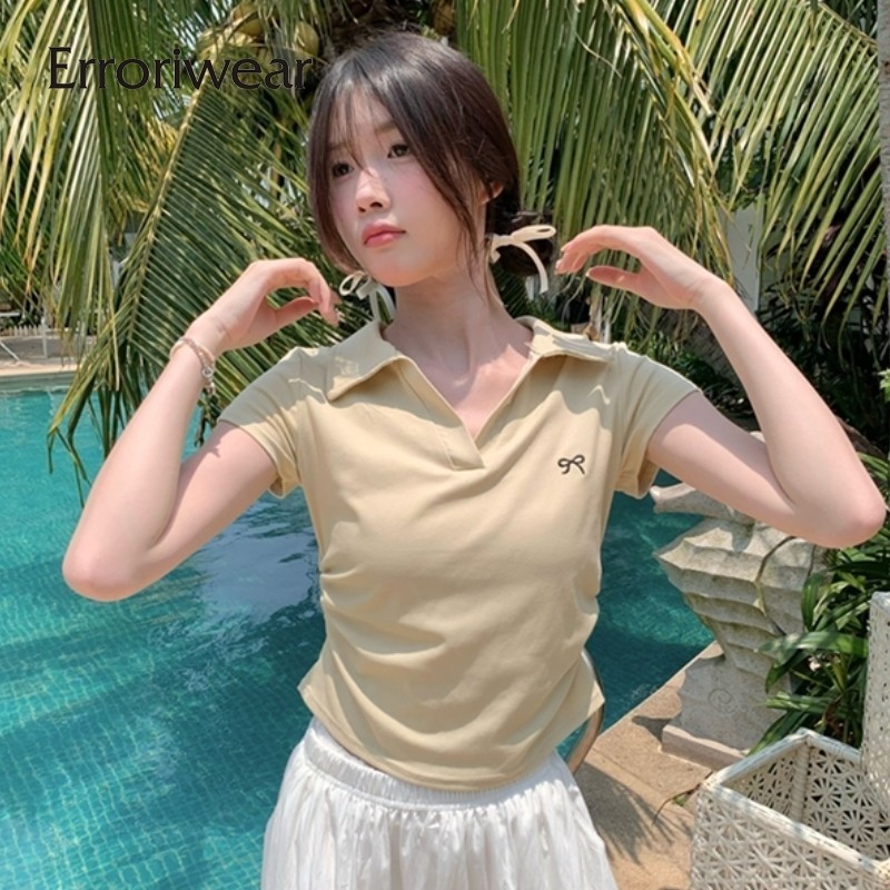 ข้อผิดพลาด เสื้อโปโลผู้หญิง 2024 ทุกการแข่งขันเปิดลงปกสีทึบสาเหตุสลิมฟิตแขนสั้นด้านบน
