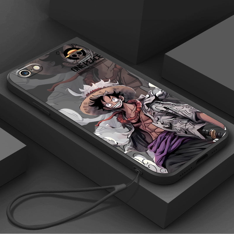 ปลอก iPhone 6 6s 6 plus 6s plus 7 8 Plus 5s เคสโทรศัพท์พร้อมเชือกเส้นเล็กความงามซิลิโคน TPU Soft Shell การ์ตูนอะนิเมะ ONE PIECE ดีไซน์ใหม่กันกระแทก CASE
