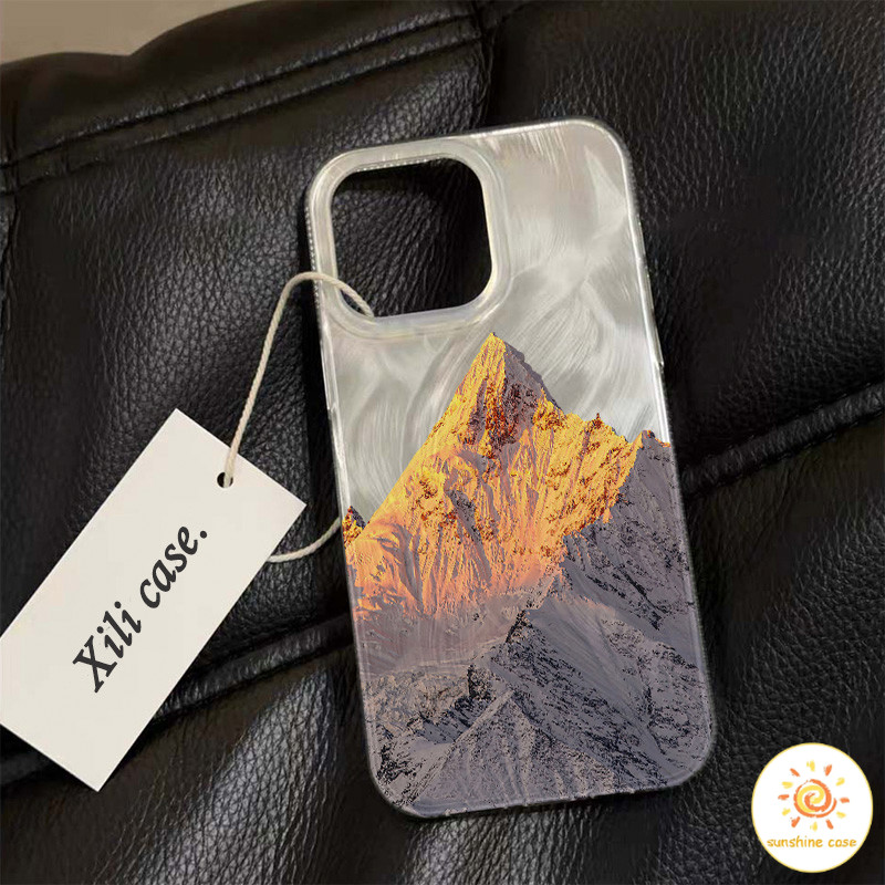 เคสโทรศัพท์มือถือเส้นด้ายขนนกเลเซอร์ภูเขาหิมะใหม่ ไอโฟน11 For iPhone12 13 14 15 11Pro MAX X XS 7 8Plus SE2020เคสโทรศัพท์