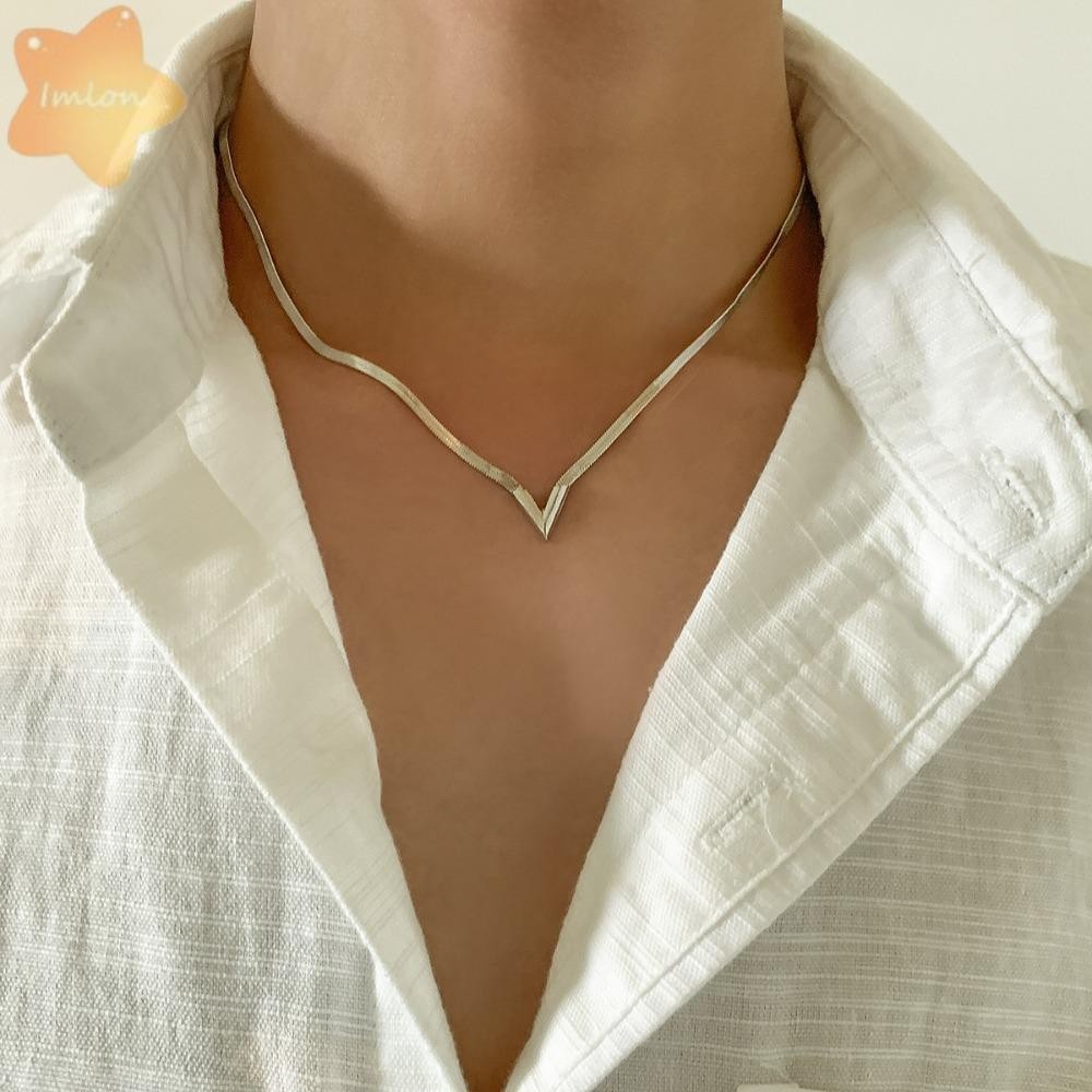 Imlon โซ่งู, โซ่ Claviular รูปตัว V ทองเหลือง, สร้อยคอสแตนเลสความละเอียดน้ําหนักเบาที่สร้างสรรค์ผู้ชาย