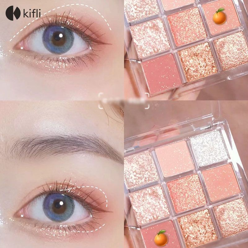【kifli1 】พาเลทอายแชโดว์ 9 สี เนื้อดินน้ำมัน เนื้อใยไหม ประกายชิมเมอร์ Eye shadow 9 color palette-KI