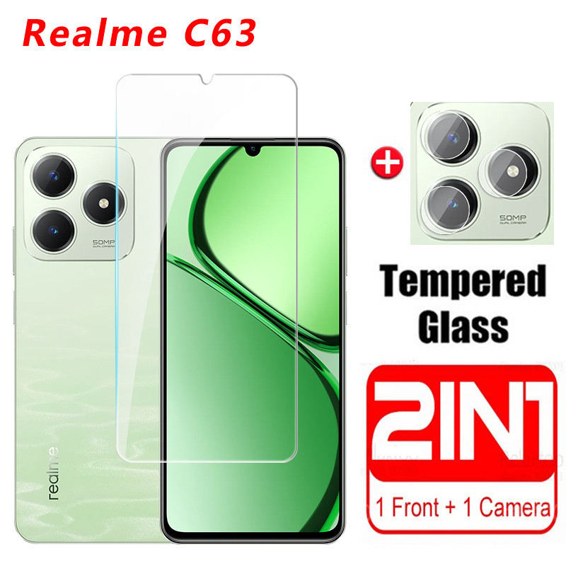 Realme C63 4G NFC 2024 ป้องกันหน้าจอ 2in1 คลุมทั้งหมดป้องกันกระจกนิรภัยสําหรับ RealmeC63 C63NFC กล้องเลนส์ฟิล์ม