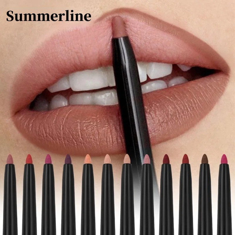 12 สี Waterproof Matte Lipliner Pencil - Long Lasting Non-stick Cup Lipliner Pen - Nude Red Contour 