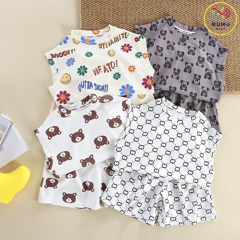 พร้อมส่ง ชุดเสื้อกั๊ก สไตล์ใหม่ เด็กเล็ก ลําลอง สองชิ้น ชุดเด็กชาย หญิง แขนสั้น