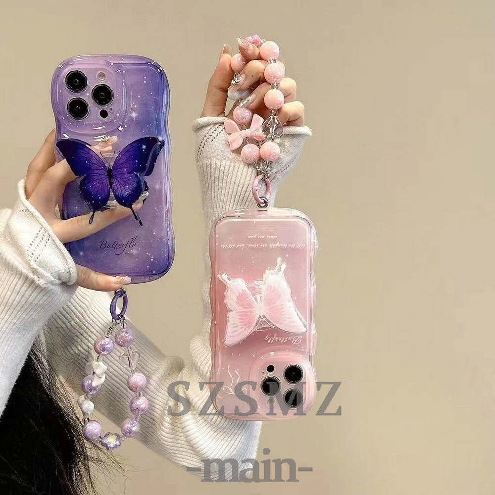BLD| เคส สำหรับ OPPO A3 Pro A3X A1K A3S A5s A7 A12 A15 A15S A16 A16K A17 A17K A18 A31 A5 A9 2020 A38 A52 A92 A33 A53 A54 A55 A39 A57 A58 A60 A71 A74 A95 A77 A77S A78 A79 A83 A76 A96 A98 Soft Cool Dream Romantic Butterfly Wave Edge Case Holder Bracelet
