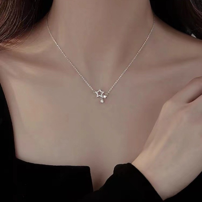 S925 เงินสเตอร ์ ลิง Star สร ้ อยคอแฟชั ่ นเครื ่ องประดับ Clavicle Chain สาวนักเรียนงานแต ่ งงานของขวัญขายส ่ ง