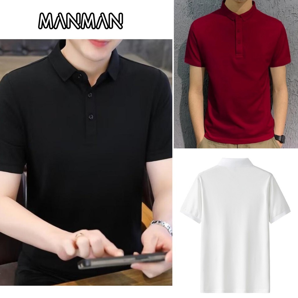 MANMAN ผู ้ ชายสีทึบแขนสั ้ นฤดูร ้ อนแขนสั ้ นธุรกิจเสื ้ อโปโลลําลองมี 4 สี