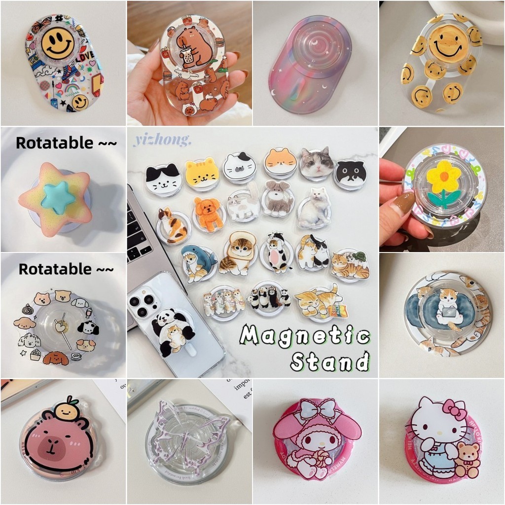 น่ารักมือถือ Kickstand ดอกไม้ Smile Capybara Kuromi ขนมปังแมว Hello Kitty ขาตั้ง Magnetic Attraction ผู้ถือโทรศัพท์สําหรับ Naked โทรศัพท์มือถือ Magsafe กรณี Anti-drop PC Bracket