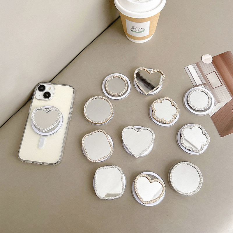 Simply Mirror Round Magnetic Phone Holder สําหรับ Magsafe Case และ IPhone 15 14 13 12 Pro Max 14 Plus Folding Pop Ring Grip ยืดโต๊ะสี P3