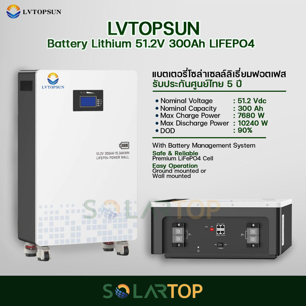 LV TOPSUN 51.2V 300Ah Battery Lithium Lifepo4 แบตเตอรี่โซล่าเซลล์ ลิเธียมฟอตเฟส (รับประกันศูนย์ไทย 7