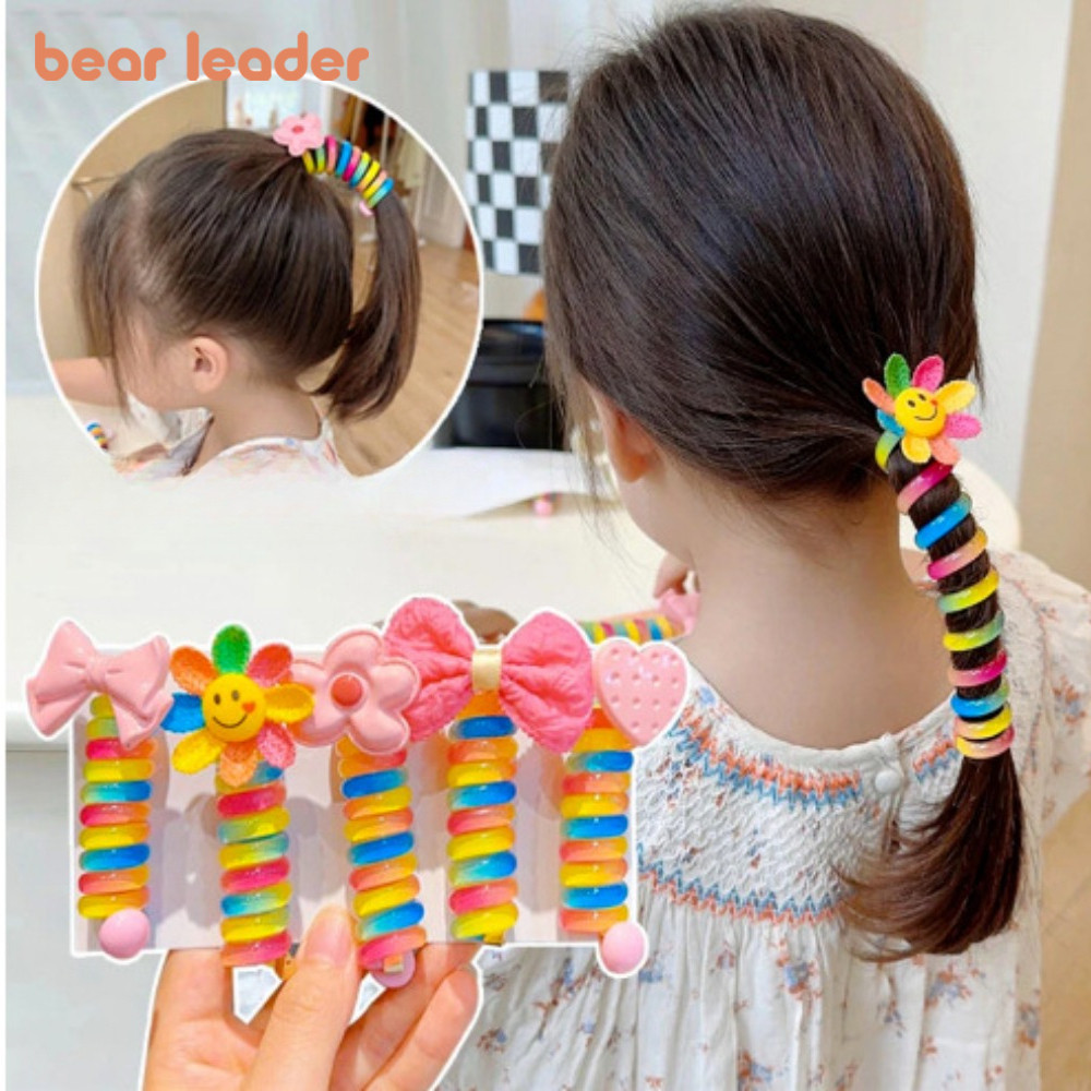 ผู้นําหมีสไตล์เกาหลี Pony Tail เด็กเกลียวผม Tie สาวผมหางม้าเชือกผมแฟชั่น Scrunchies อุปกรณ์เสริมผมดอกไม้ที่มีสีสันการ์ตูน Headwear