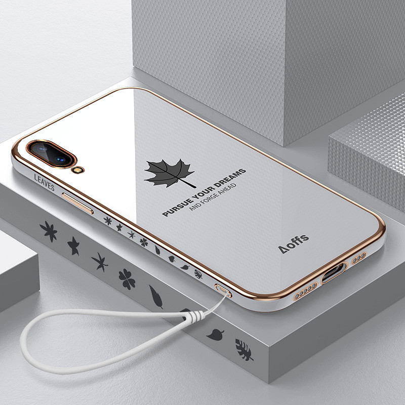 ปลอก Vivo Y91 Y91i Y91c Y93 Y95 Y97 Y79 Y77 Y76 Y73 Y71 V21e V7 Plusกรณีชุบใบเมเปิ้ลปกอ่อนTPUเคสโทรศัพท์Vivo Y91