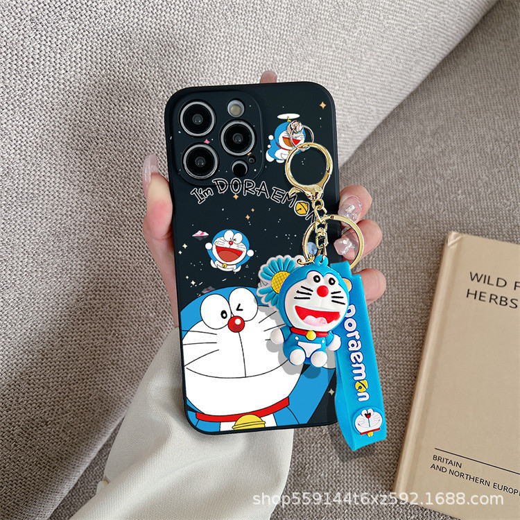 สําหรับ Reno 10 OPPO A3 Pro A3X A60 A79 A58 A38 A18 A78 A17 A98 A96 A76 A16 A95 A74 A94 A54 A15S A93 A53 A52 A92 A91 A31 A5 A9 2020 A5S A7 A12 F11 F9 การ ์ ตูนน ่ ารัก Doraemon + พร ้ อมตุ ๊ กตาเดียวกันพวงกุญแจสนุกโทรศัพท ์ กรณี