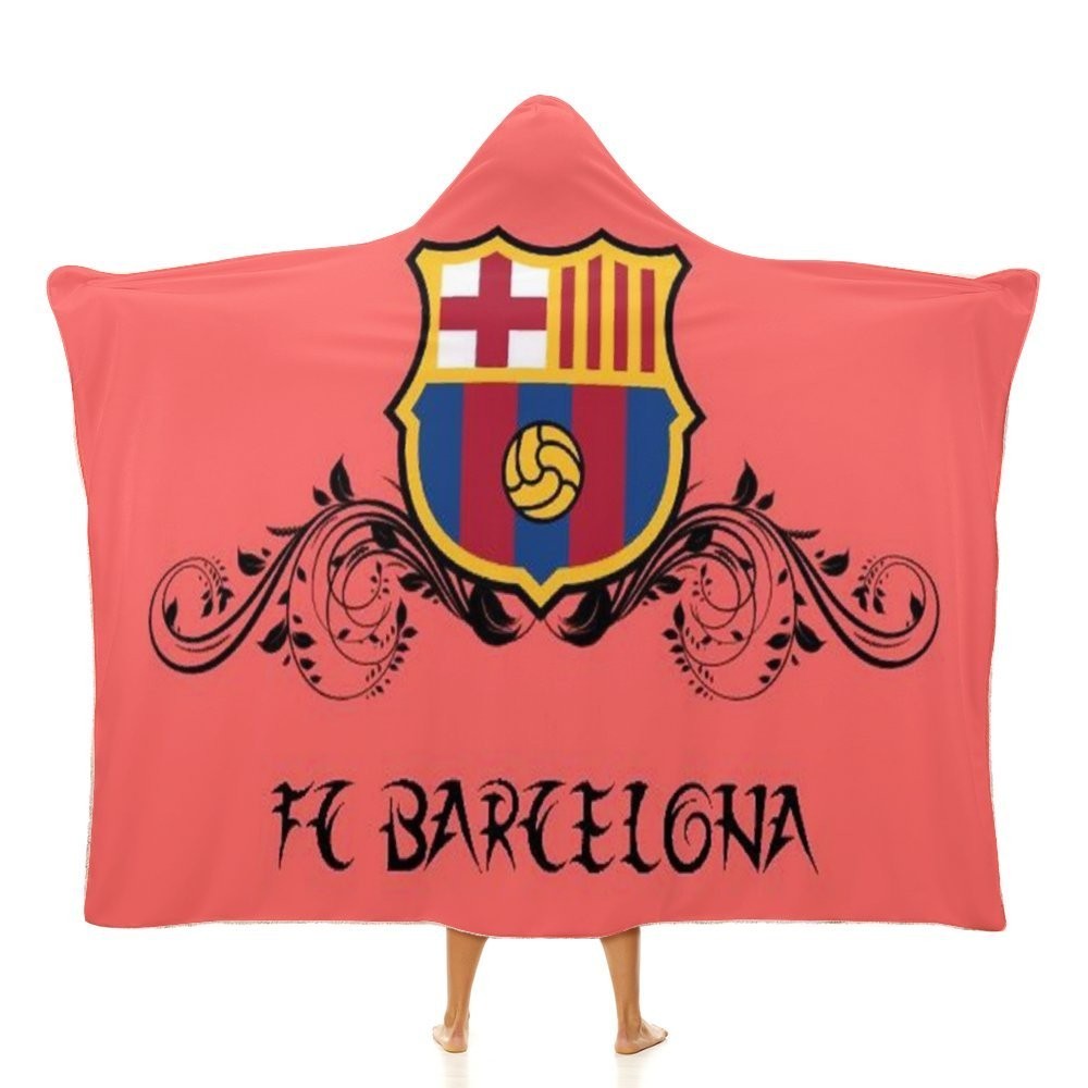 Futbol Club Barcelona Hooded ผ้าห่มสักหลาดนุ่มพิเศษโยนผ้าห่มสําหรับเด็กหญิงชายผู้ใหญ่ทุกฤดูกาล