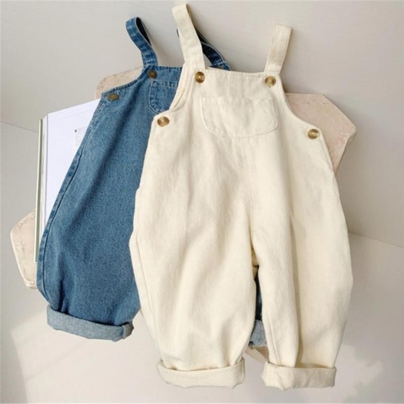 เด็กทารก Solid Denim Overalls เด็ก Jean Bib กางเกงเด็กทารก Jumpsuit เสื้อผ้าเด็กเด็ก Overalls ฤดูใบไม้ร่วงสาวชุด