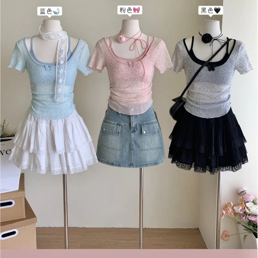 บริสุทธิ์ ความต้องการ แขนสั้นเสื้อกล้ามผู้หญิงฤดูร้อนสไตล์ใหม่หน้าอกเบาะแขวนเอวหยิกการออกแบบความรู้สึก ซอก สั้นด้านบนภายนอกสวมใส่