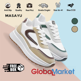Globalmarket Free Kotak Box Masayu Sepatu Sneakers Wanita Korea Import Olahraga Kasual Jogging Import Cewek Premium PU Sintesis Size 37 Sampai 41 Cod 1334