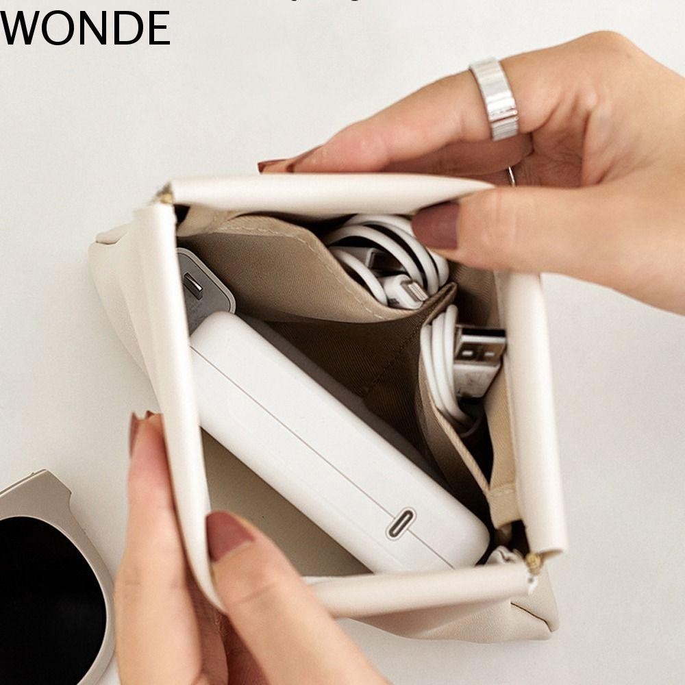 Wonde กระเป๋าฤดูใบไม้ผลิขนาดเล็ก Jewerly บรรจุกระเป๋าหวาน Casual PU หนัง Self-closing กันน้ําพีชเงินกระเป๋า Key Case กระเป๋าผ้าอนามัยกระเป๋าเก็บผู้หญิงเปลี่ยน
