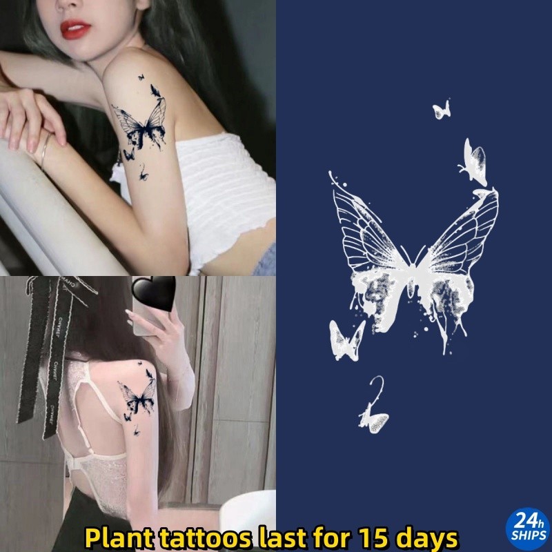 Kuying รอยสักลายผีเสื้อสาวน่ารักแขนพืชสักสติกเกอร์รอยสักกันน้ําติดทนนาน 15 วันสักปลอมชั่วคราว