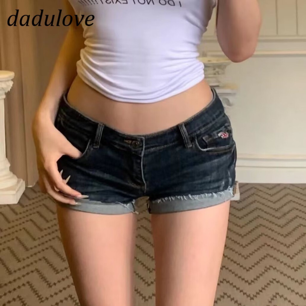 DaDulove2026 กางเกงยีนส์ขาสั้นทรงหลวมเอวสูง สไตล์อเมริกันวินเทจ ผ้าเดนิมสีน้ำเงินเข้ม ไซส์ใหญ่ ใส่สบาย