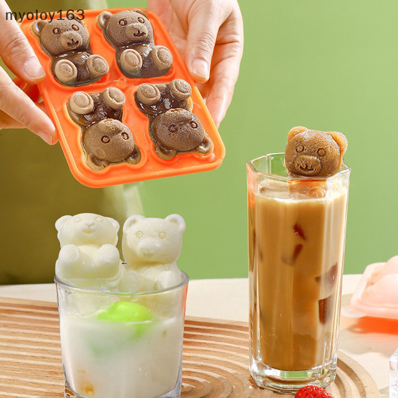 Myoloy ซิลิโคนสุทธิสีแดงหมี Ice Cube Mould โฮมเมดนมชากาแฟเครื่องดื่ม Mate น่ารัก Diy Ice Lattice Ice ทําบาร์ห้องครัว TH