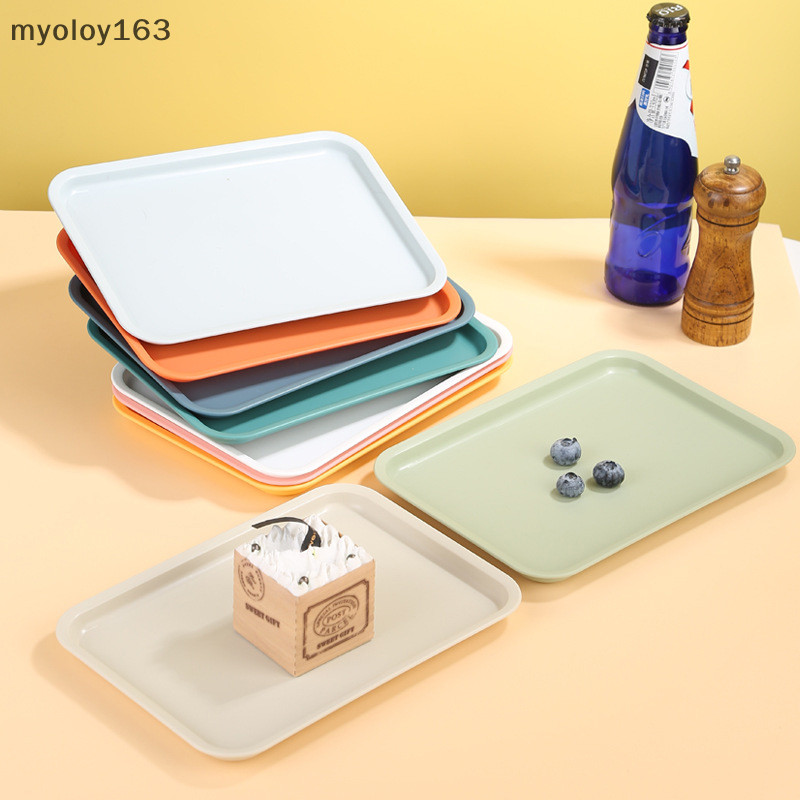 Myoloy สี่เหลี่ยมพาเลท Nordic พลาสติกถาดเสิร์ฟอาหารหลายสีถาดในครัวเรือนผลไม้ถาดขนม TH