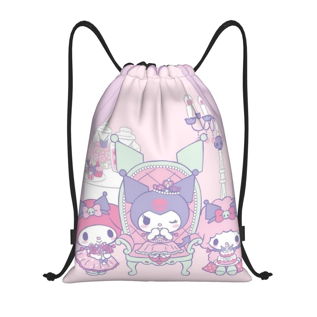 [ในสต็อก] Kuromi Gym Sack Bag Sport Drawstring Backpack Bag for Gym Shopping Sport Yoga Outdoor Port