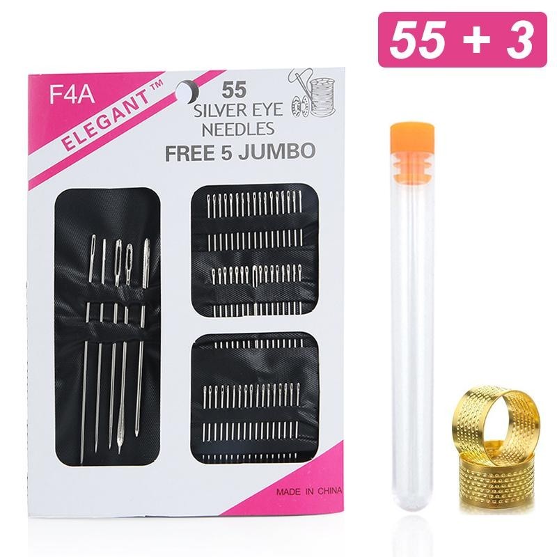 55 + 3 ชิ้นหนังเย็บเข็มเสื้อผ้ารองเท้าซ่อมมือเย็บขนาดใหญ่ตา Neeldes สแตนเลส Thimble DIY การบ้านเครื่องมือ