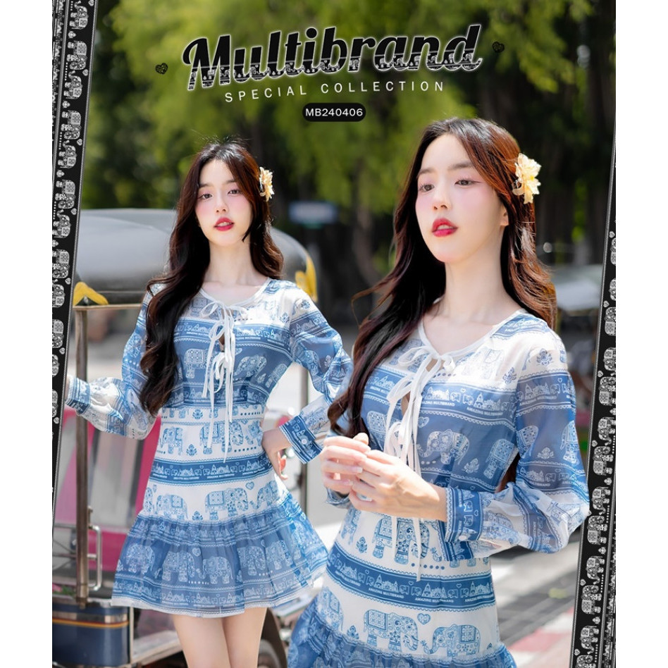 Fairyangelstore - เดรสแขนยาว collectionลายช้าง (MB240406)