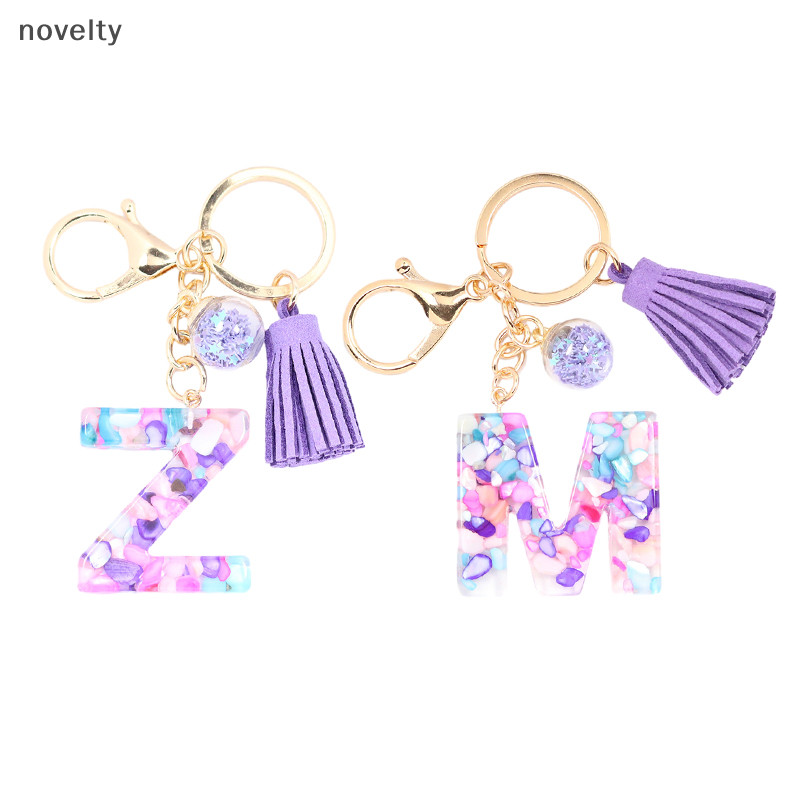 Nly AZ ตัวอักษรที่มีสีสัน sel พวงกุญแจเรซิ่นหินสีม่วง Filled จี้ Keyrings กระเป๋าถือกุญแจรถ Charm อุปกรณ์เสริม N