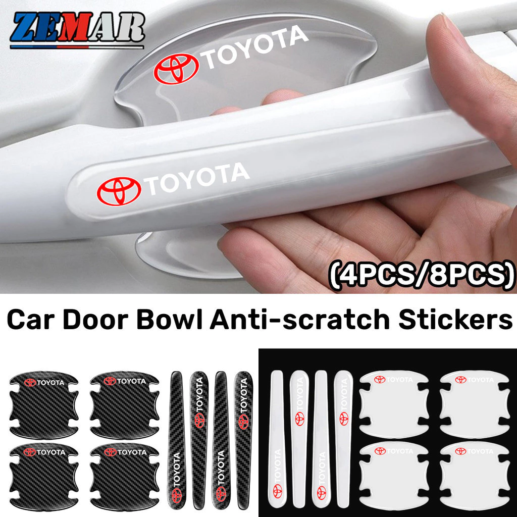 4/8 ชิ้น Toyota โปร่งใส ติดมือจับประตูรถยนต์ สติกเกอร์ป้องกันชามประตู ป้องกันรอย กเกอร์ตกแต่งรถยนต์ for Toyota Prius Fortuner Corolla Cross CHR Camry Wish Vios Veloz Estima Sienta Yaris Ativ Altis Hilux Revo Sienta bZ4X Hiace