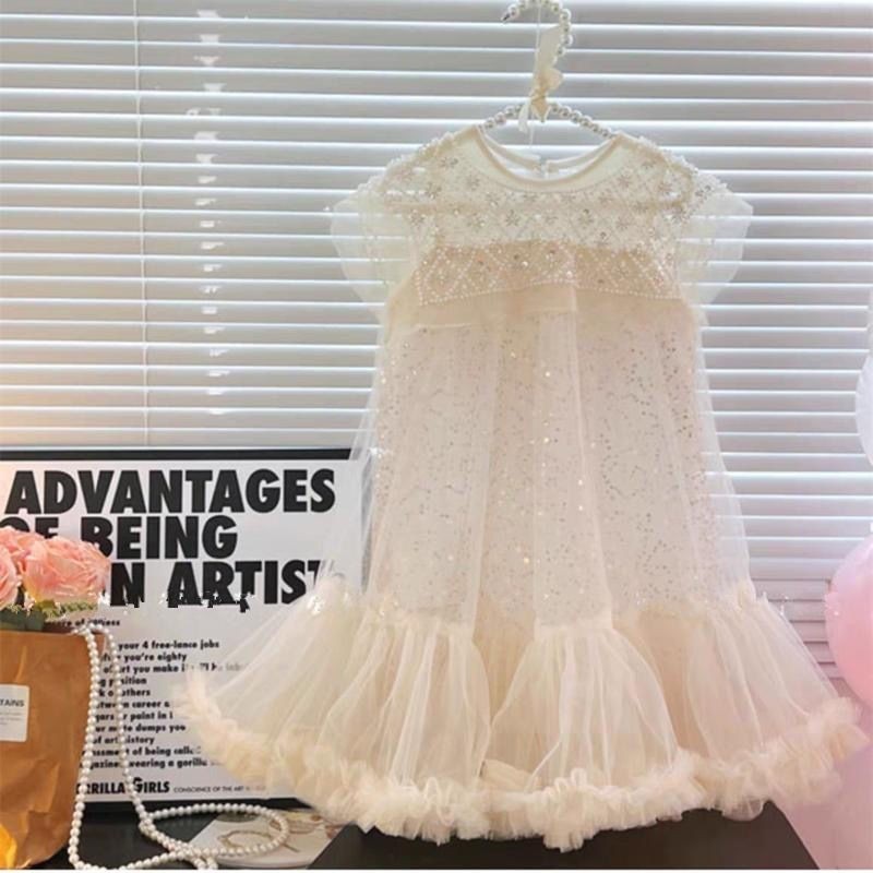 สาว Tulle Super Fairy ชุดเจ้าหญิง Fly Sleeve Rainbow Star Sequined เค้กชุดเด็กตาข่าย Puffy Birthday Party Vestidos
