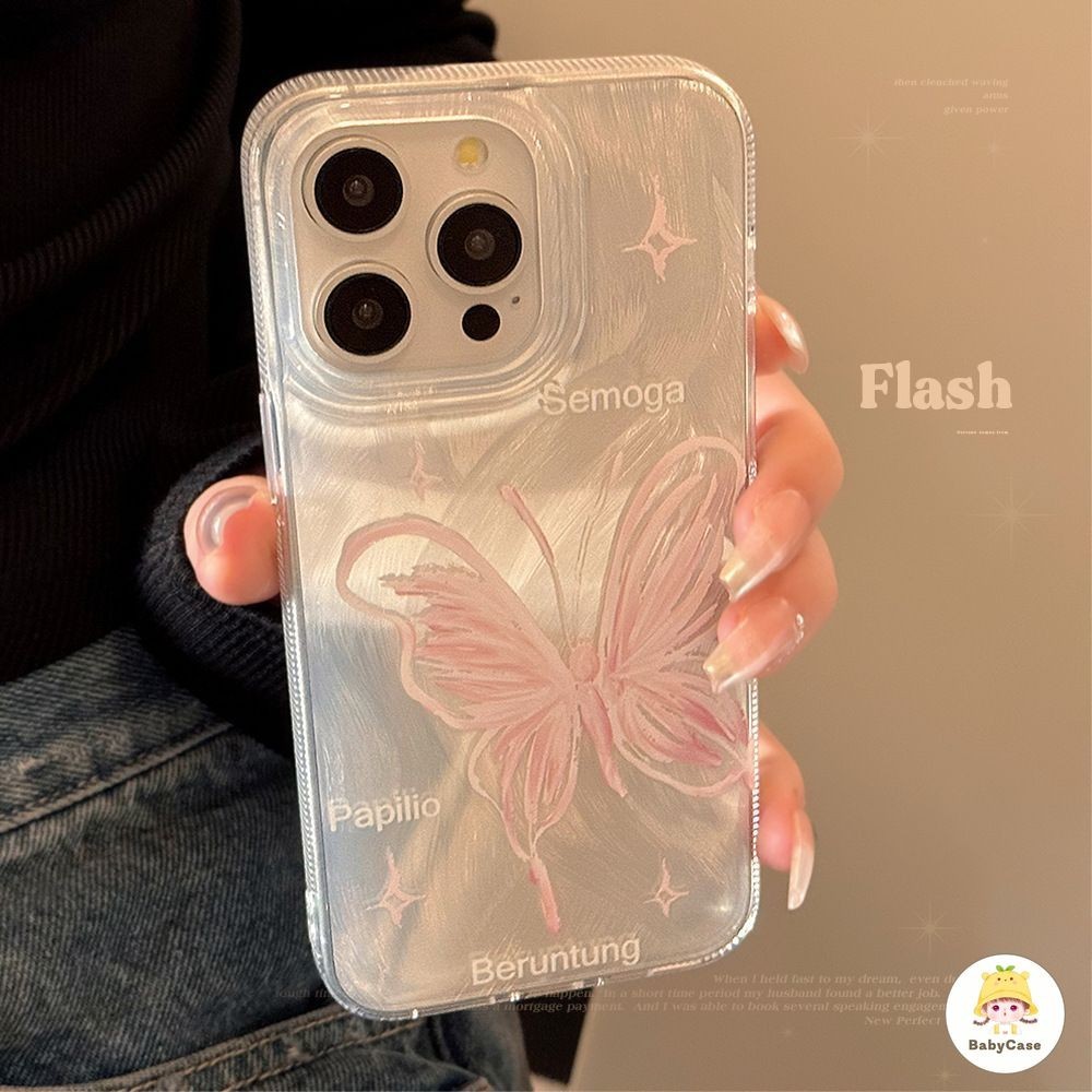 ดาวส่องแสงแฟนตาซีสีชมพูฮอลโลว์ขนเส้นด้ายหรูหราผีเสื้อออก เคสไอโฟน 11 14 13 15 12 Pro Max XR 7 8 Plus X XS Max SE 2022