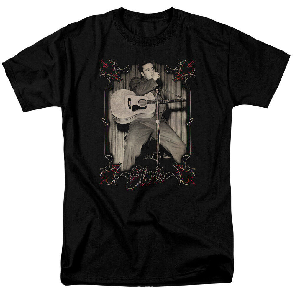 เสื้อยืด Elvis Presley Pinstripes Rock N Roll Music Band Merch สีดํา